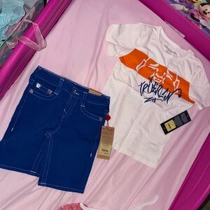 True Religion White and Orange Graphic Tee